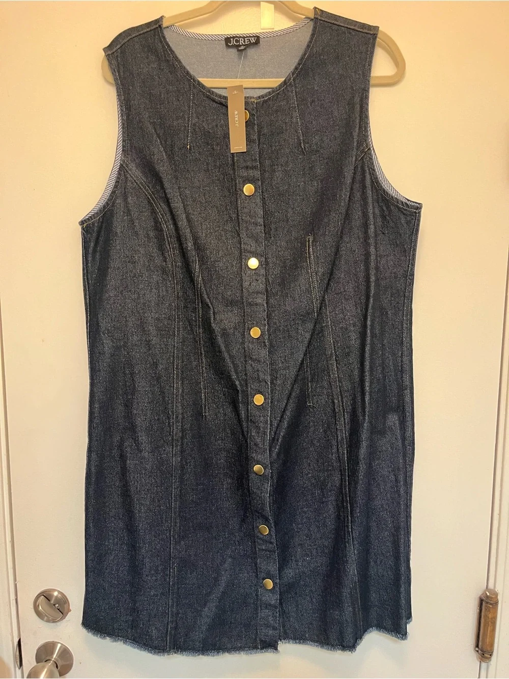 J. Crew Dark Denim Sleeveless Button-Front Dress - Picture 1 of 7